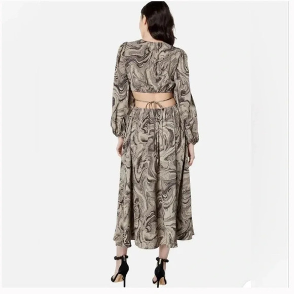 Moon River Brown Marble Print Cut Out Midi Dress Size Small - Picture 3 of 9